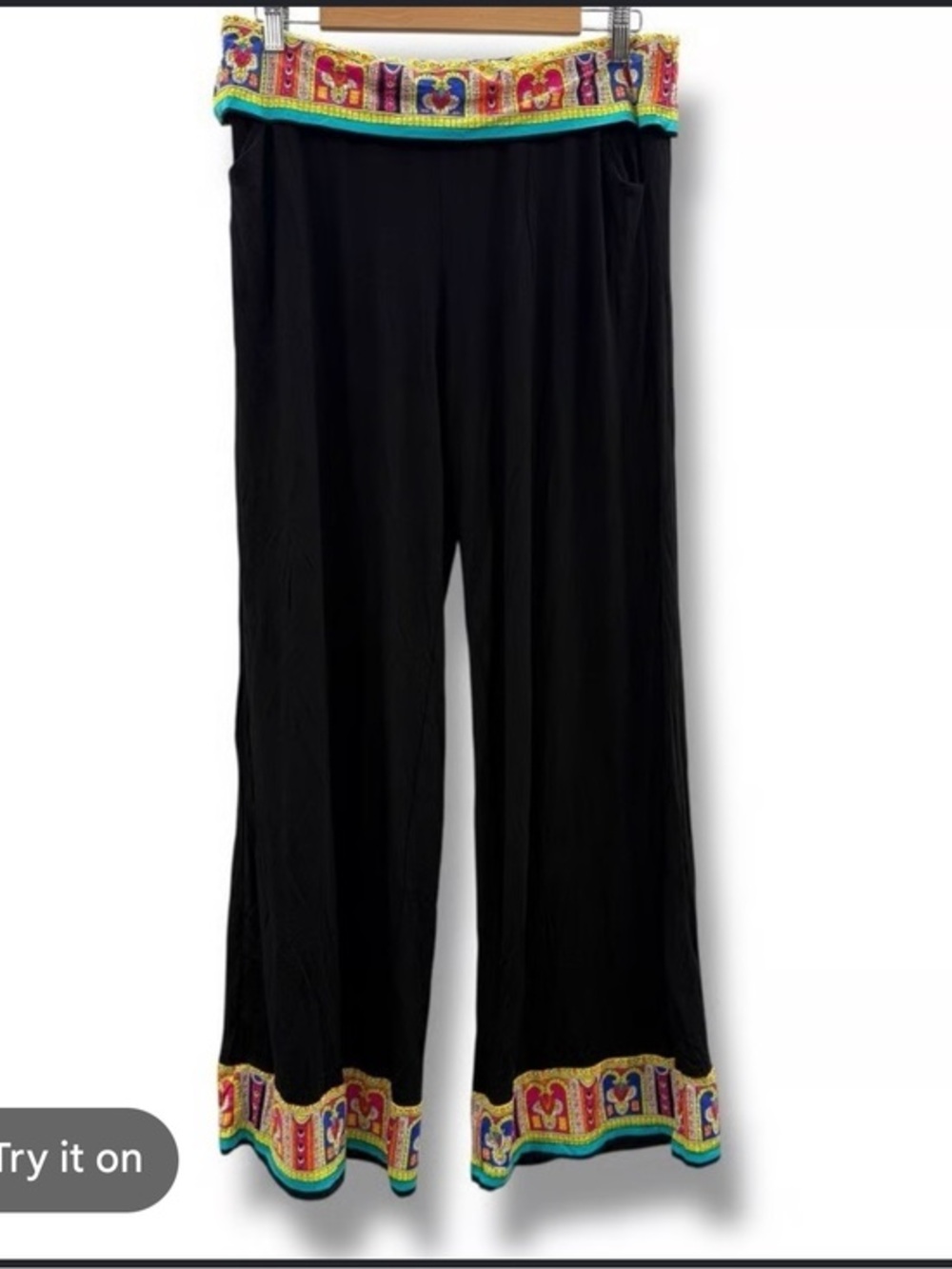 Trina Turk Black Wide-Leg Pants with Embroidered Waistband beachy - med